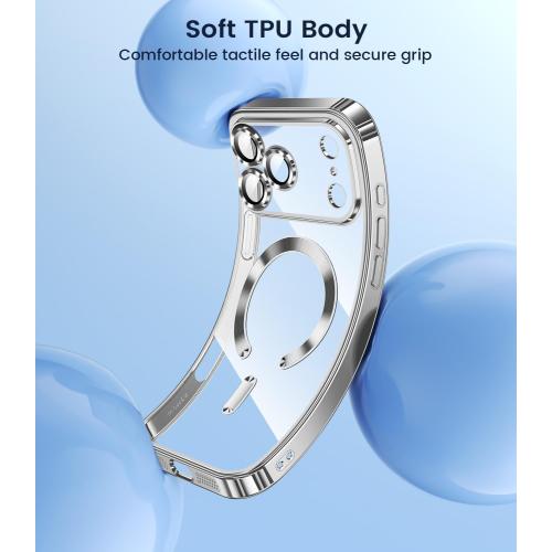 Slim Thin for iPhone 17 Pro Max Case Clear, Compatible with MagSafe, Built-in Camera Lens Protector, Non Yellowing Shockproof Protective Phone Case, Soft Electroplated Magnetic Cover, Sliver
