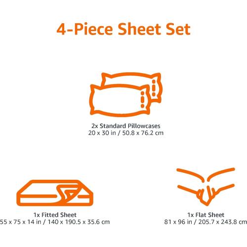 Amazon Basics 4 Piece Bed Sheet Set, 100% Cotton Jersey, Includes Super Soft, Flat and Fitted Sheets, Pillowcase, Twin , Light Gray, Solid