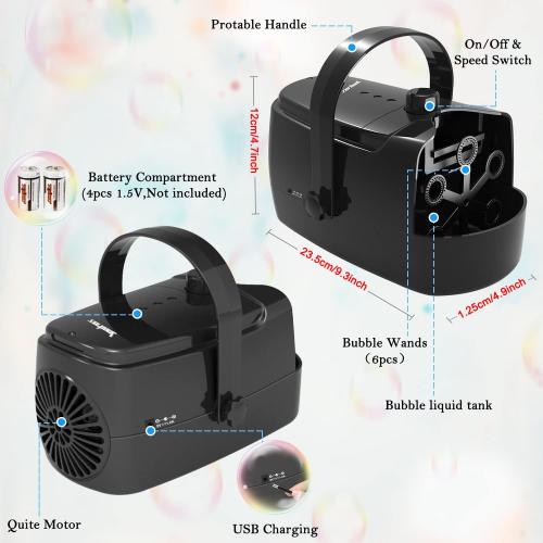Black Bubble Machine Durable Automatic Bubble Blower, 18000  Big Bubbles Per Minute Bubbles for Kids Toddlers Bubble Maker Operated by Plugin or Batteries Bubble Toys for Indoor Outdoor Birthday Party