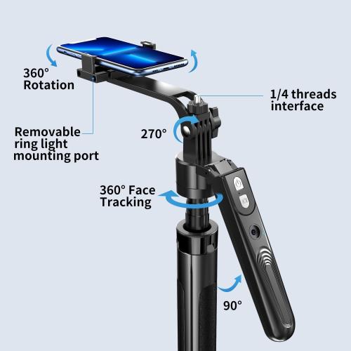 Auto Face Tracking 360 Rotation with 10 RGB Ring Light, Phone Tripod & Selfie Stick with Remote for Cell Phone 4-7, Motion Sensor for Live Stream Vlog Video Recording