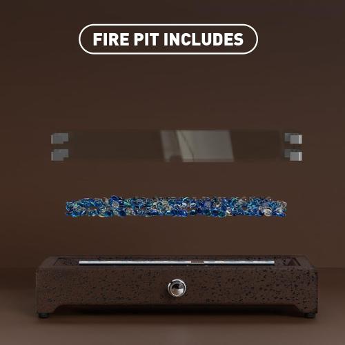 COSIEST 28 Propane Tabletop Fire Pit, CSA Certified Outdoor Mini Small Table Fireplace with Rectangular Magnesium Oxide Base, 40,000 BTU Burner, Glass Rocks, Glass Windshield for Patio, Brown