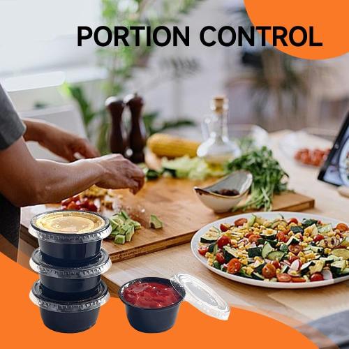 2oz Black Condiment Cups with Lids, (50 Pack) Jello Shot Cups, Dipping Sauce Cups, Portion Containers with Lids Ideal for Sauces