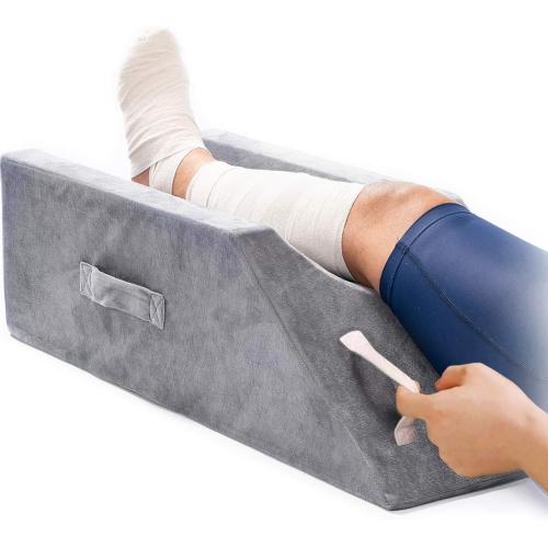 Grey LightEase Memory Foam Leg Support and Elevation Pillow w/Dual Handles for Surgery, Injury, or Rest