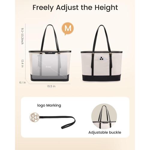 LOVEVOOK Work Tote Bag for Women 15.6 Inch Laptop Computer Bags with Cup Holder, Large Teacher Bag Briefcase for Business Office Travel Nude, Nylon&PU
