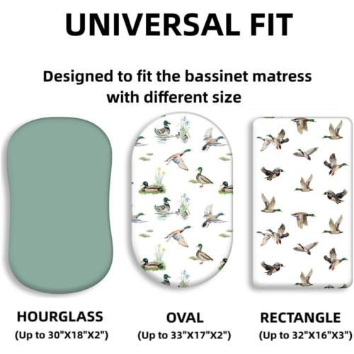 4 Pack Mallard Duck Baby Bassinet Sheets Neutral Unisex Breathable Fitted Nursery Sheets for Baby Girl or Boys (Bassinet Sheet)