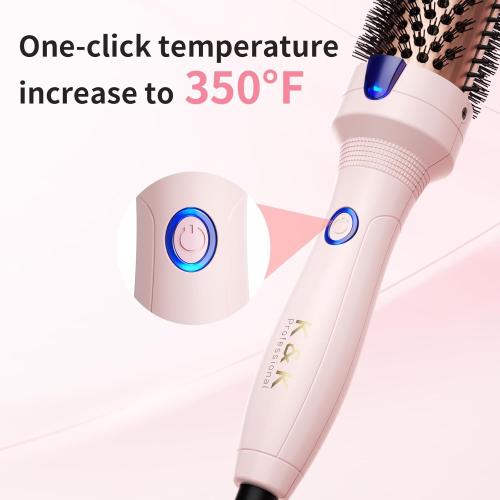 Pink K&K 1.5 Inch Ceramic Tourmaline Ionic Curling Brush Volumizer - Hot Brush Creates Root Volume & Loose Curls, Volume Curls, Hair Styling Tool