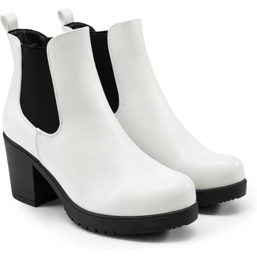 8.5 DREAM PAIRS Women's High Chunky Heel Chelsea Ankle Boots Slip On Elastic Fall Heeld Booties Shoes