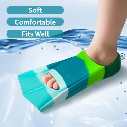 Kids Swim Training Fins, Soft Solicone Swimming Flippers, Comfortable Short Fins for Children Boys Girls and Beginners red ♥️ and blue ?