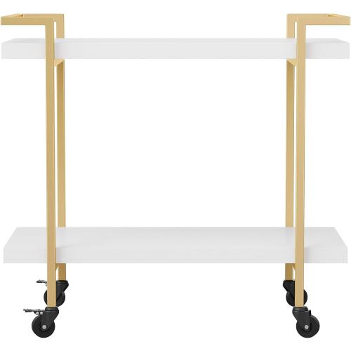 Martha Stewart Liam 2-Tier Mobile Office Storage and Printer Cart in White with Polished Brass Frame