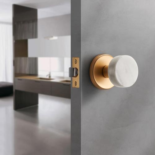 Marble Door Knob Brushed Brass - Passage for Hall Corridor Living Room Door Hardware Modern Exterior and Interior Handles(White, Passage)