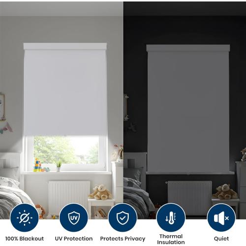 Color White 100% Blackout Roller Shades Cordless Blinds for Indoor Windows,Free-Stop Window Shades Pull Down,Thermal Insulated Fabric UV Protection,Blackout Window Guard Blinds for Home,Office,White,48 W x 72 H