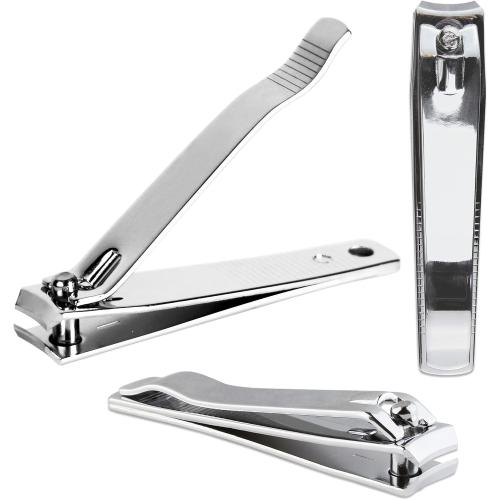 Color Silver 3pcs Large Beauticom Stainless Steel Curved Nail Clipper - Professional Ultra Sharp Sturdy Silver Finger Nail and Toe Nail Cutters for Acrylic Nails Grooming Manicure
