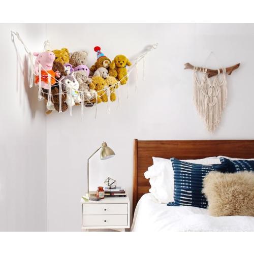 YKBU Stuffed Animals Hammock Corner Hanging Net Macrame Stuffed Animal Storage Plush Toy Holder Toy Organizer for Boho Nursery Playroom Bedroom Kids Room (cream, M)