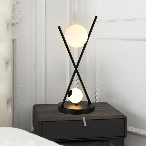 Modern Black X-Shaped Table Lamp 2-Lights Globe Glass Beside Lamp Nordic Metal 3 Color Temperatures Desk Lamp for Bedroom Living Room Study Office Corner