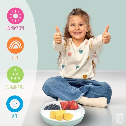 6.7” Elk and Friends Kids Porcelain Divided Plates with Silicone Sleeves | Suitable for Babies/Kids/Toddlers | Microwave & Dishwasher Safe | Non Slip | Snack Dishes