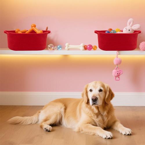 Woven Basket with Gift Bags and Ribbons, 14X 10 X 6 Storage Basket Red | Gift Storage Organizer Basket Bin Shelf Shelves Cotton Rope Basket for Nursery, Pet Toys