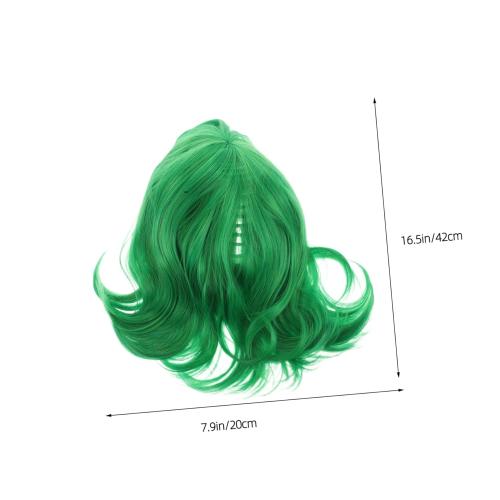 FRCOLOR 1Set Vibrant Green Short Wig with Scarf for Cosplay Wig for Birthday Parties Halloween and Performances Adorable Short Hair Design with Meticulous Craftsmanship