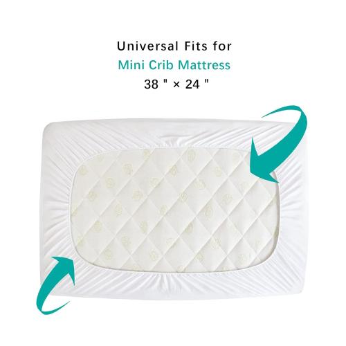 Mini Crib Mattress Protector 38 x 24 Sheets Fitted Waterproof Mini Crib Mattress Pad Cover, Noiseless & Machine Wash 100% Absorbent Mattress Protector Sheet Quilted, White