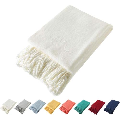 Homiest Decorative Knitted Throw Blanket with Fringe Soft & Cozy Tassel Blanket for Couch Sofa Bed- 50 x 60 (50 x 60, Ivory)