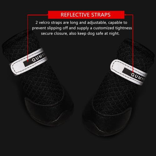QUMY 4PCS Dog Shoes for Small Dogs, Hot Pavement Summer Puppy Dog Boots & Paw Protectors with Soft Anti-Slip Rubber Sole, Mesh Breathable Dog Booties for Hardfloors, Walking Running Black Size 5