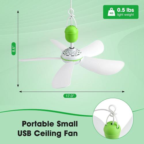 17 Portable USB Ceiling Fan for Camping Tent Gazebo RV Cruise