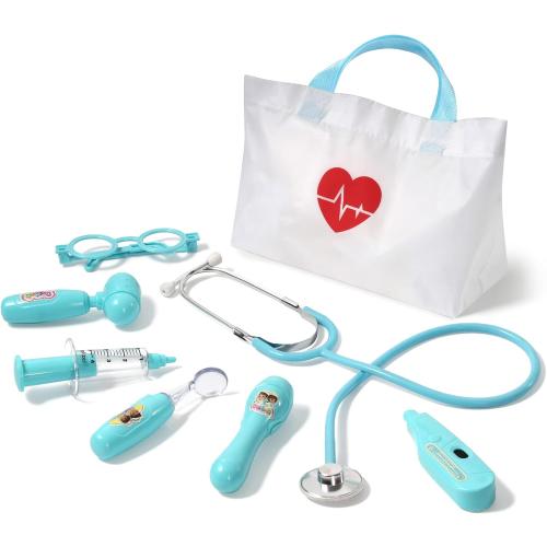 Kids Doctor Kit, 8 Pieces Toddlers Doctor Playset with Medical Storage Bag & Real Stethoscope, Pretend Play Doctor Toys Birthday Gift for Boys Girls Aged 3 4 5 6 (Blue)