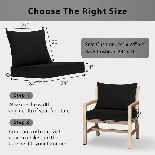 Outdoor Chair Cushions 19X19,Patio Furniture Cushions with Removable Cover, Outdoor Deep Seat Cushion Set with Ties and Handle, Waterproof Outdoor Cushions for Chair Sofa Couch, Black