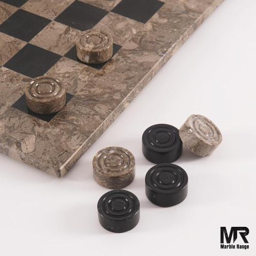 Marble Checkers Board Game 15 Inches Oceanic and Black Handmade 2-Player Tournament Checker Set, Board Game Set – Elegant Holiday