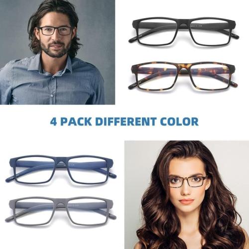 4 Pack Reading Glasses Blue Light Blocking for Men Women,Rectangular Frame Computer Readers with Spring Hinge,Reading Glasses for Men Women，Anti Eyestrain/UV Ray Eyeglasses (2.75x)