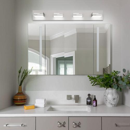 LED Modern Bathroom Vanity Light Fixtures, Dimmable Brushed Nickel Vanity Lights for Bathroom Lighting Fixtures Over Mirror, with 360° Rotatable Acrylic Heads 4-Light 28-inch (Cool White 6000K)