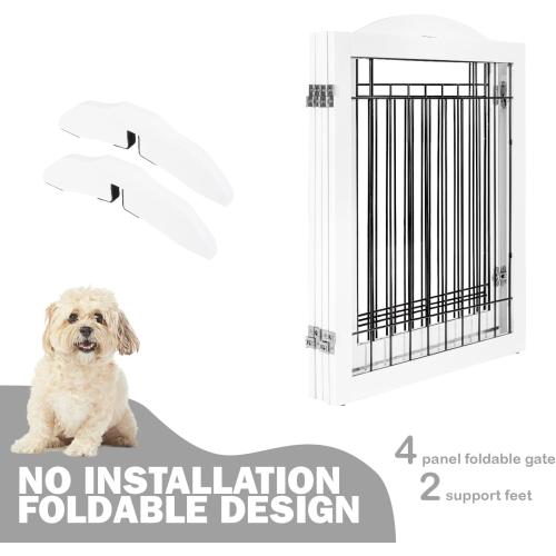 SPIRICH 96-inch Extra Wide 30-inches Tall Dog Gate with Door Walk Through, Freestanding Wire Pet Gate for The House, Doorway, Stairs, Pet Puppy Safety Fence, Support Feet Included (White)