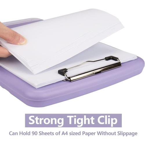 Clipboard with Storage,A4 Nursing Clipboards with Pen Holder,Heavy Duty Storage Clipboard with Low Profile Clip, Clipboards Folder Side-Opening Clip Boards,Smooth Writing Clip Board (Light Purple)