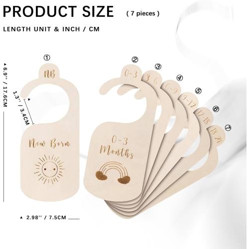 7pcs Baby Closet Dividers for Clothes Organization, Wooden Double-Sided Baby Clothes Dividers for Closet, Wooden Baby Clothes Organizer from Newborn to 24 Months