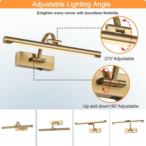 Tassuowell Wireless Picture Lights for Wall Rechargeable, Battery Operated Art Light for Paintings, 3CCT Dimmable, 15.7 Brass Finish with Remote, Rotatable Gallery Light for Pictures Display