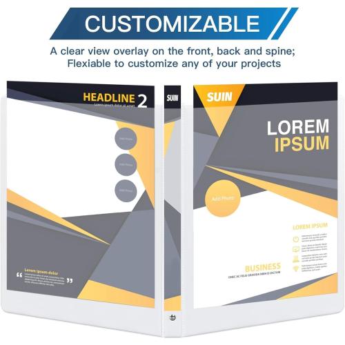 SUIN Bulk 12 Pack 0.5-inch 3 Ring Binders -Durable 1/2'' Binders with Roung Ring Binder, Large 100 Sheet Capacity, Fit 8.5 x 11 US Letter Size Paper, White (0.5'' White - 12 Packs)