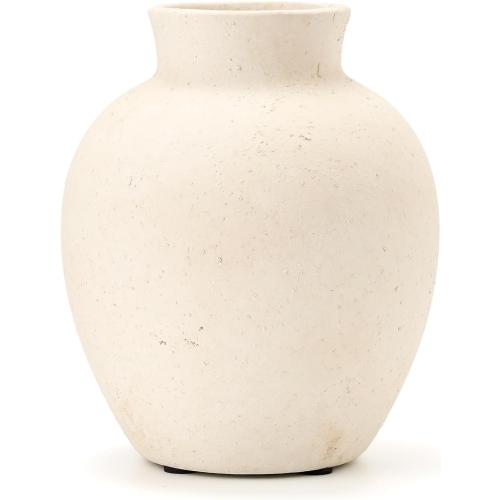 SIDUCAL Ceramic Decorative Flower Vase | 6 Inch Pottery Rustic Farmhouse Boho Vase for Home Decor, Table, Living Room, Bathroom, Shelf, Mantel Decoration, Wedding, White