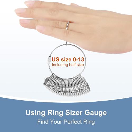 Ring Sizer Measuring Tool Kit Upgraded, 27 PCS Stainless Steel Measuring Ring Tool, US Ring Size 0-13 with Half Size, 2 PCS Reusable Finger Size 1-17 USA Rings Size with Magnified Glass