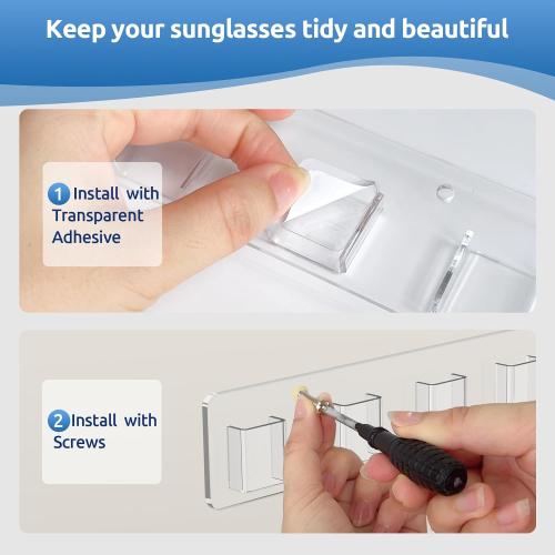 Clear 14.6*2 Sunglasses Organizer 2 Pack, Wall Glasses Holder, Acrylic Sunglasses Display, Eyeglass Organizer for Multiple Glasses for Office & Home Decor, Unique Gifts for Husband, Women & Girls, Clear