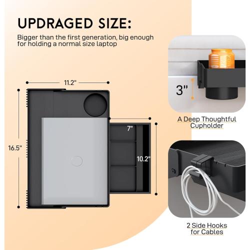 SPACELEAD Bedside Shelf for Bed – College Dorm Room Clip On Nightstand with Cup Holder & Cord Holder&Drawer – Bunk Bed Shelf for Organizer Top for Bedroom (Black，Plastic)