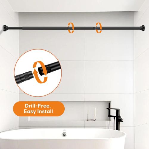 Shower Curtain Rod, 32-80 Inches Adjustable Spring Tension Curtain Rod, Stainless Steel Rust-Proof Shower Rod for Bathroom, No Drilling, Non-Slip, Black