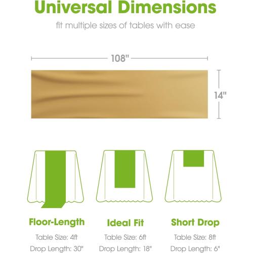 Pureegg Gold Plastic Table Runners - 10 Pack, 14'' x 108'', Water Resistant & Disposable Centerpiece Decorations for Table Cloth, Wedding, Birthday, Holiday, Baby Shower, Party, Home Decor