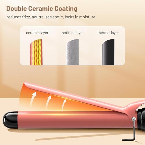 Dual Voltage Curling Iron 1 Inch Long Barrel–Ceramic Fast-Heating Hair Styling Tool for Short & Long Hair, Travel Curling Wand with 12 Levels Smart Temperature Control and Safety Glove
