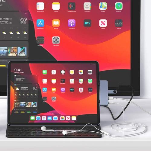 HyperDrive iPad Pro USB C Hub — 4-in-1 USBC Hub w/ 4K30Hz HDMI, USB-C 5Gbps 60W PD, USB-A 5Gbps, 3.5mm Audio Jack — Form-Fitting, Aluminum iPad Docking Station Compatible w/Air & Mini (Space Gray)