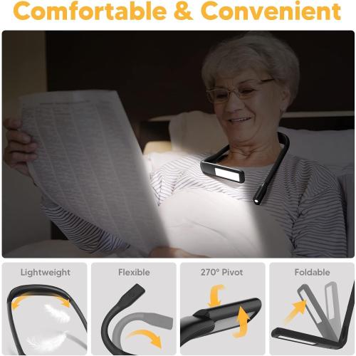 Neck Reading Light Book Lovers Gifts, Rechargeable 2000mAh 10-80Hrs Eye-friendly Wide Lamp Book Light, Birthday Mothers Day Gifts for Mom Wife Women Readers, Camping Knitting Crochet Accessories