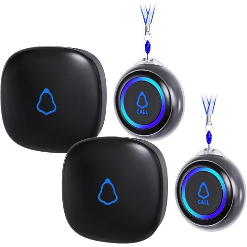 Wireless Caregiver Pager, 2 Call Buttons   2 Receivers for Elderly at Home