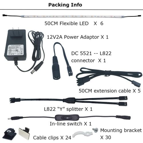 Set of 6 Size 20 Litever Under Cabinet Light, 6 PCS 20 Inches Flexible LED Strips with Power Adapter, 24W,1800 Lumen, Daylight 5000K. Suitable for Kitchen Cabinets, Counters, Under Shelf, Closets (6-Strip-5000K)