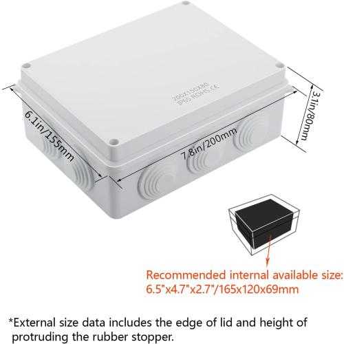LeMotech ABS Plastic Dustproof Waterproof IP65 Junction Box Universal Electrical Project Enclosure White 7.8 x 6.1 x 3.1 inch (200 x 155 x 80 mm)