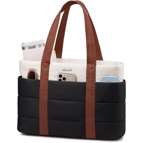 LOVEVOOK Tote Bag for Women, Large Puffer Work Tote Laptop Bag, Lightweight Travel Tote Bag with Zipper Gifts for Women