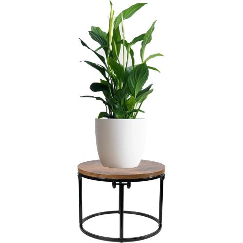 ARTORA Plant Stand Indoor Short Plant Shelf Mid Century Metal and Wood Stool Flower Pot Holder Modern Plant Display Low Rack for Living Room Balcony Garden Patio(Black&Brown)