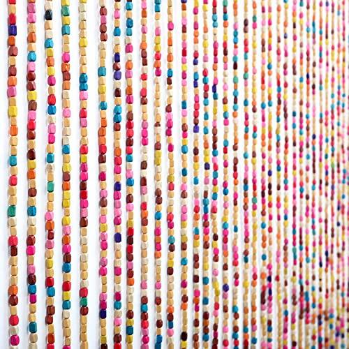 36 inches x 79 inches (Rainbow) FlavorThings 41 Strands Rainbow Colorful Hippie Boho Bohemian Natural Wooden Door Beaded Curtain Doorway Beads Bamboo Beads